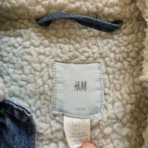 H&M Sherpa Borg Collar Denim Jacket Size S - Picture 3 of 9